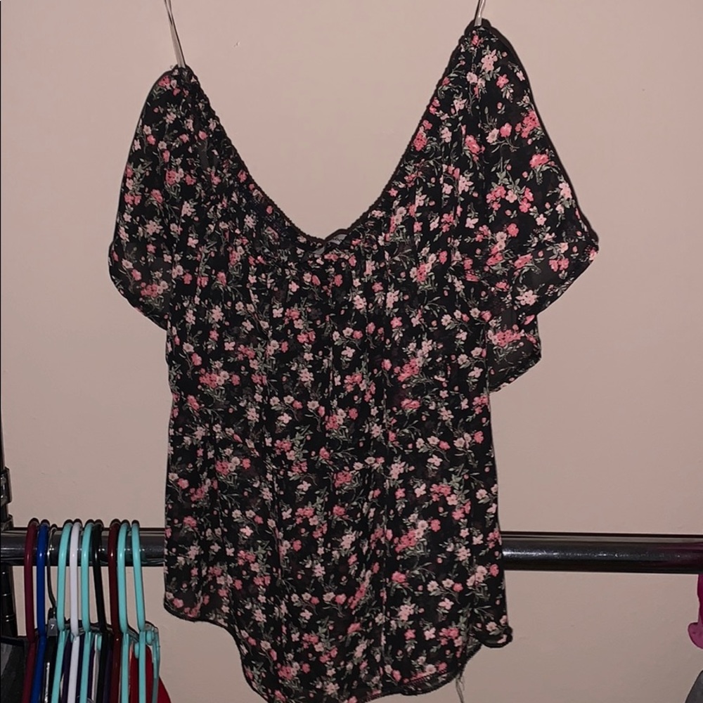 Sheer , offsholder floral cropped top